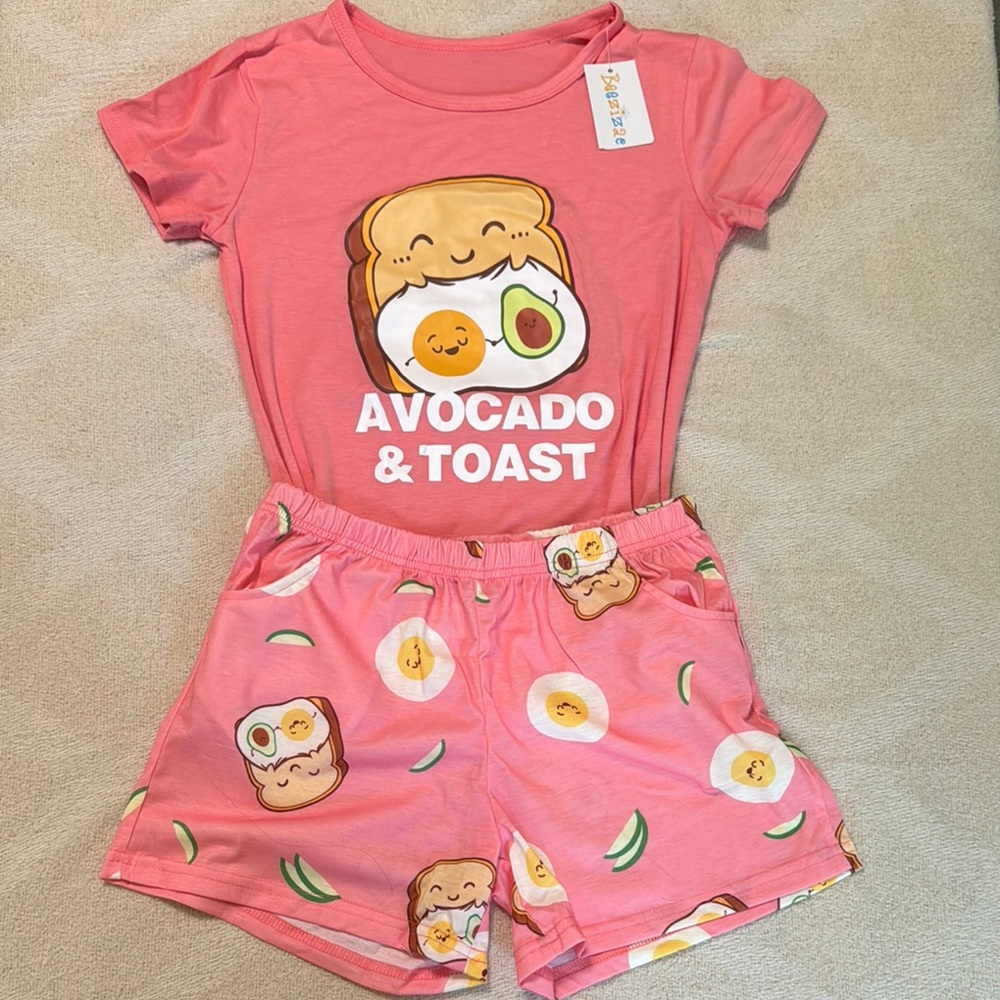 Avocado & Egg Toast Kids Pajamas Set - Pink